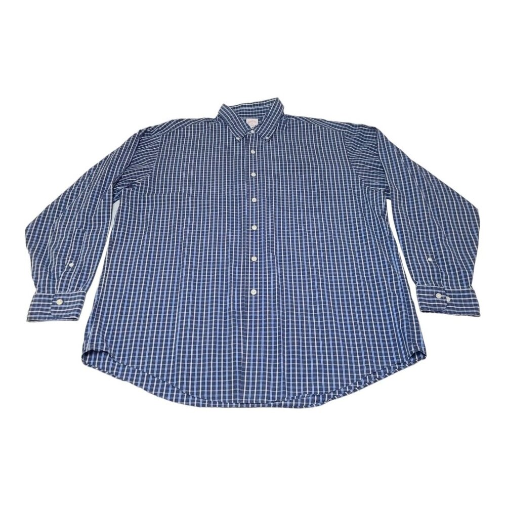 Brooks Brothers Original Polo Shirt Men's XL Cotton Blue Plaid Long Sleeve